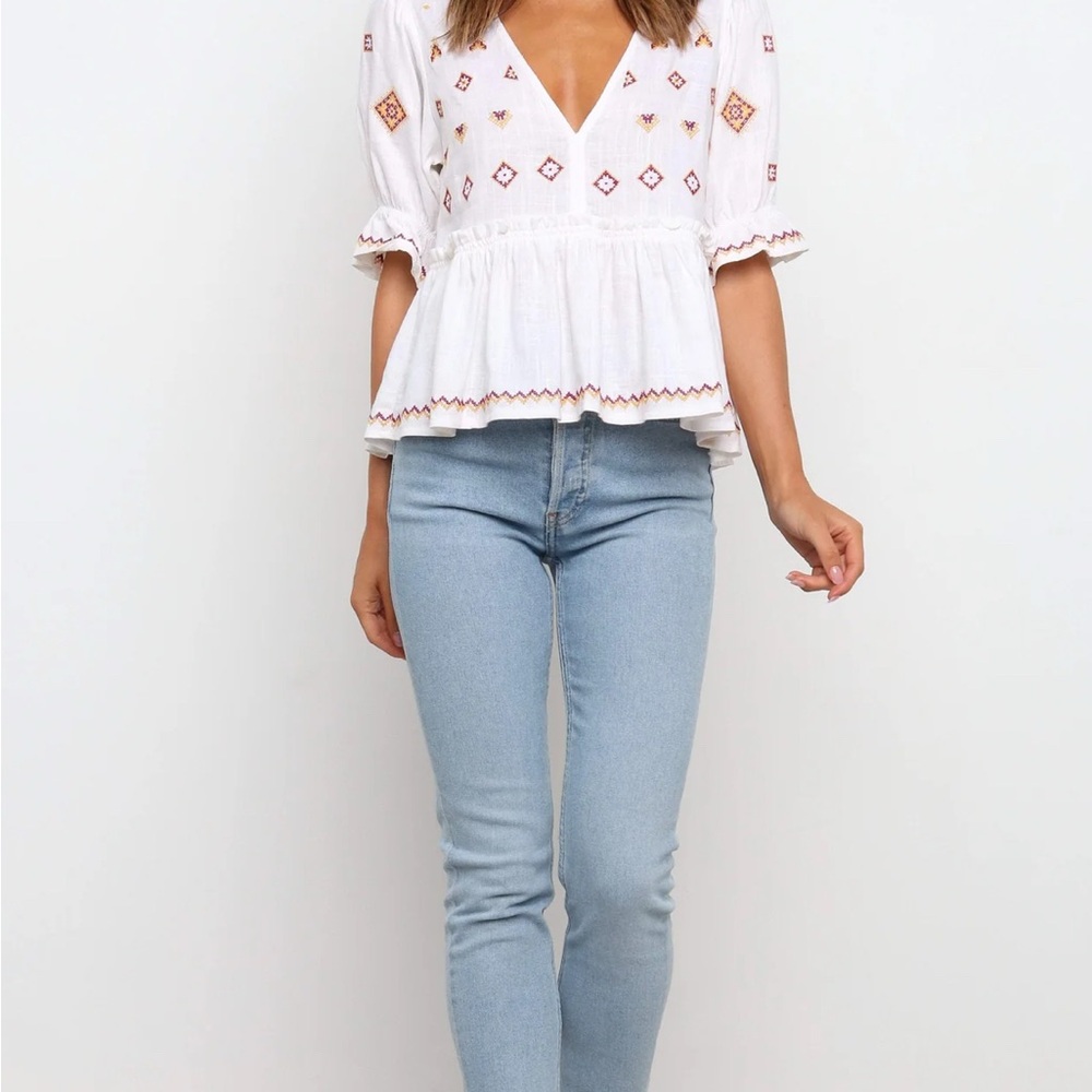 Dawston Embroidered White Boho Top - Picture 3 of 11